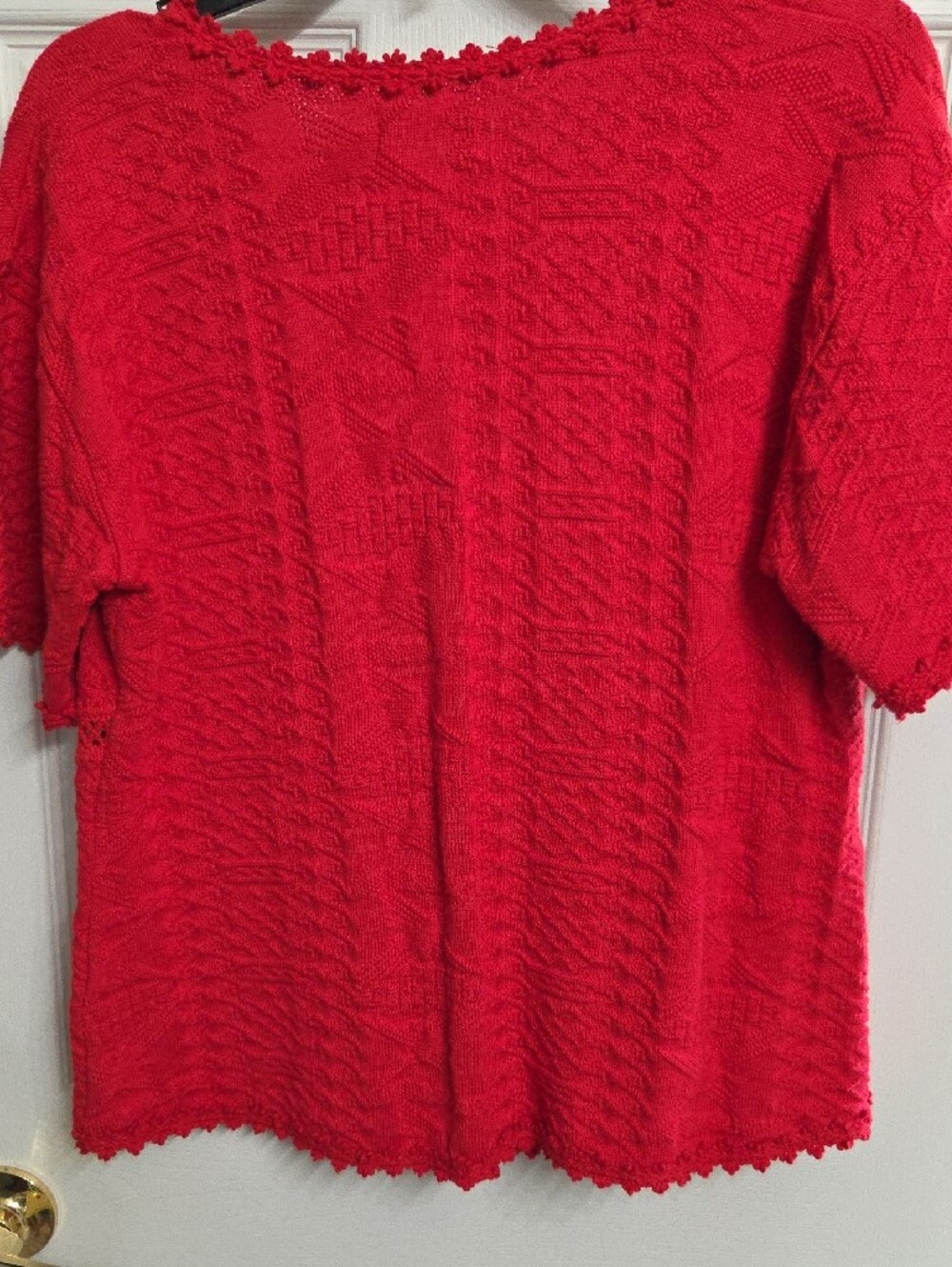 Red Textured Button-Front Knit Top - Picture 6 of 8